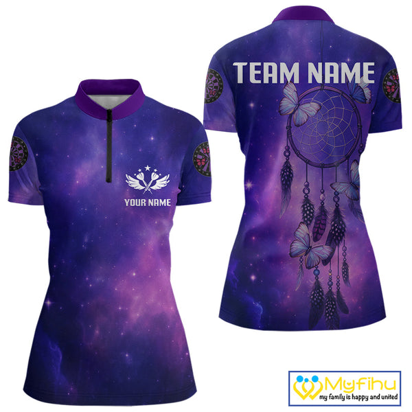 Custom Purple Galaxy Dreamcatcher Dart Team Quarter-Zip Shirt For Women NYN0536