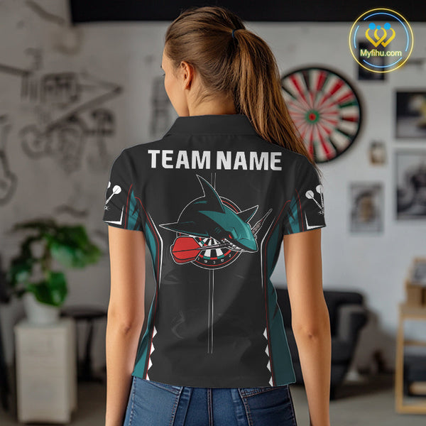 Custom Green Blue Shark Dart Team Polo Shirt For Women, Dart Tournament Shirt NYN0538