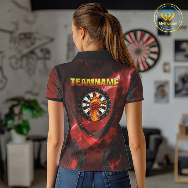 Custom Red Fire Flame Strong Dart Team Polo Shirt For Women, Dart Jerseys NYN0543