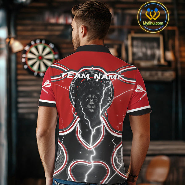 Custom Red Thunder Lightning Lion Skull Dart Polo Shirt For Men, Dart League Shirt NYN0544