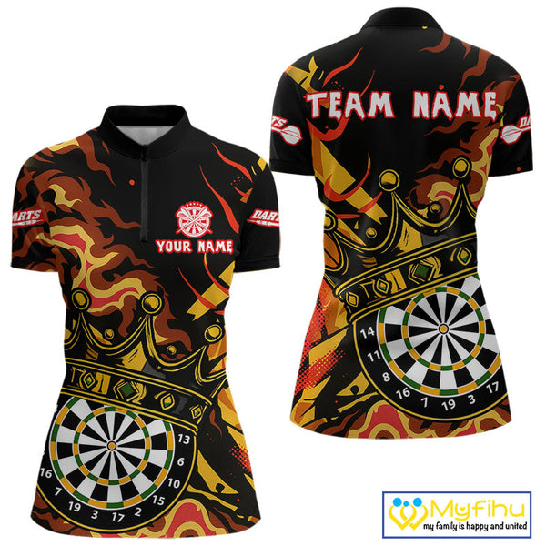 Custom Orange Yellow Camo Dart King Crown Dart Quarter-Zip Shirt For Women, Dart Jerseys NYN0553