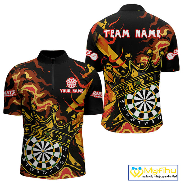 Custom Orange Yellow Camo Dart King Crown Dart Quarter-Zip Shirt For Men, Dart Jerseys NYN0553