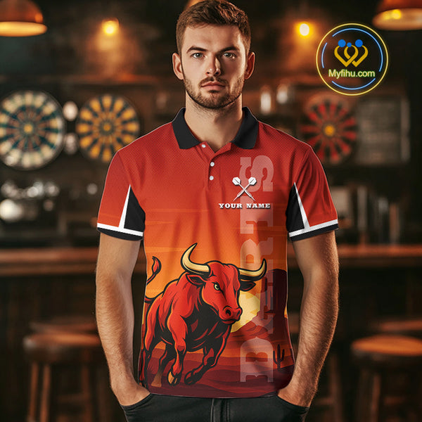 Custom Black And Red Dart Polo Shirt For Men, Bull Dart Jersey NYN0558