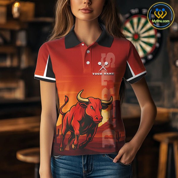 Custom Black And Red Dart Polo Shirt For Women, Bull Dart Jersey NYN0558
