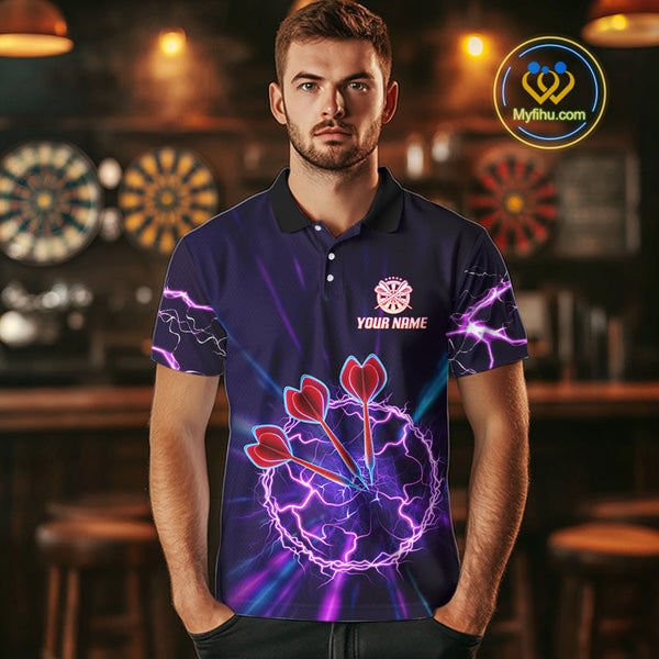 Custom Purple Thunder Lightning Dart Team Men Polo Shirt, Dart League Shirt NYN0568