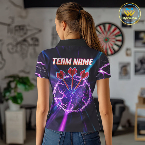Custom Purple Thunder Lightning Dart Team Women Polo Shirt, Dart League Shirt NYN0568