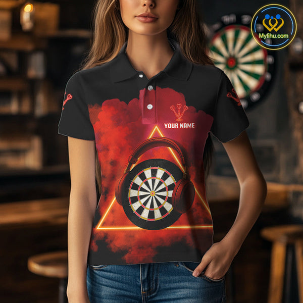 Custom Funny Red Music Dart Polo Shirt For Women, Dart Team Shirt NYN0579