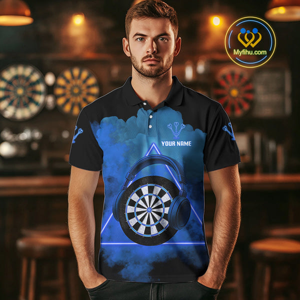 Custom Funny Blue Music Dart Polo Shirt For Men, Dart Team Shirt NYN0580