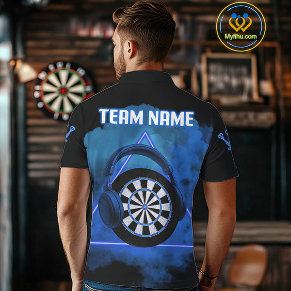 Custom Funny Blue Music Dart Polo Shirt For Men, Dart Team Shirt NYN0580