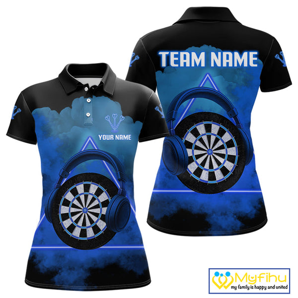 Custom Funny Blue Music Dart Polo Shirt For Women, Dart Team Shirt NYN0580