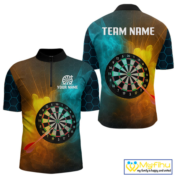 Custom Water And Fire Smoke Dart Quarter-Zip Shirt For Men, Dart League Shirt NYN0587