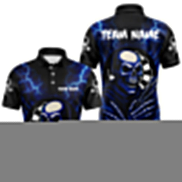 Custom Blue Thunder Lightning Skull Dart Team Men Polo Shirt, Halloween Dart Outfit NYN0591