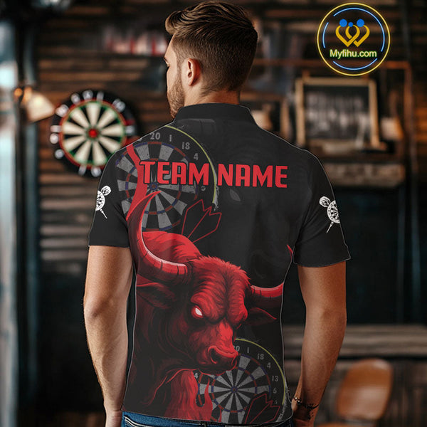 Custom Black And Red Dart Polo Shirt For Men, Bull Dart Jerseys NYN0611