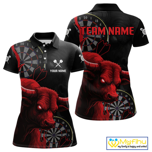Custom Black And Red Dart Polo Shirt For Women, Bull Dart Jerseys NYN0611