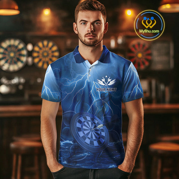 Custom Blue Thunder Lightning Darts Team Polo Shirts For Men, Dart Jersey NYN0614
