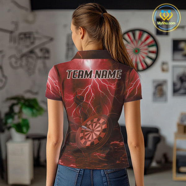 Custom Red Thunder Lightning Darts Team Polo Shirts For Women, Dart Jersey NYN0615