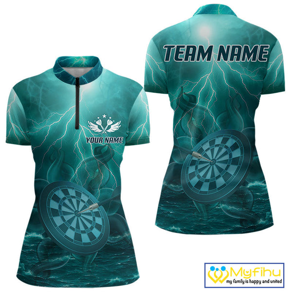 Custom Blue Thunder Lightning Darts Team Quarter-Zip Shirts For Women, Dart Jersey NYN0616
