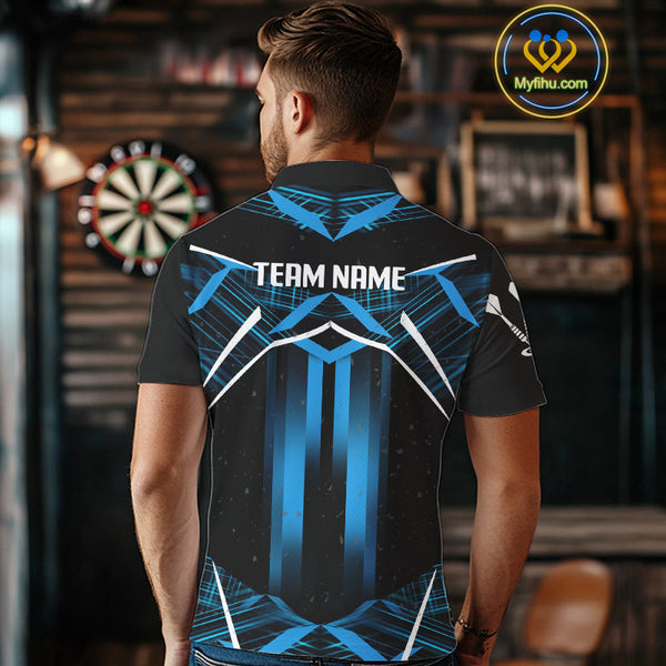 Custom Black And Blue Dart Jerseys, Dart Team Men Polo Shirts, Dart Tournament Shirt NYN0352