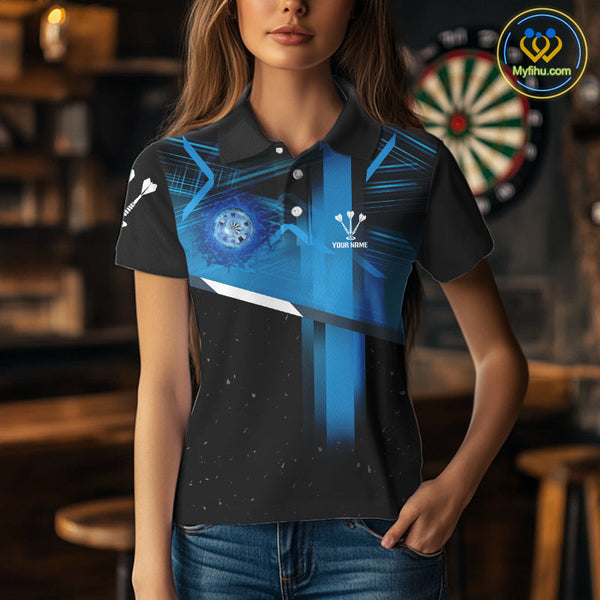 Custom Black And Blue Dart Jerseys, Dart Team Women Polo Shirts, Dart Tournament Shirt NYN0352