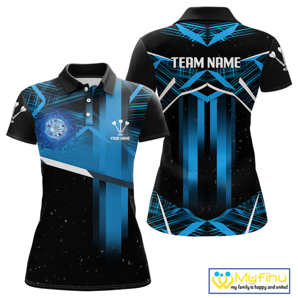 Custom Black And Blue Dart Jerseys, Dart Team Women Polo Shirts, Dart Tournament Shirt NYN0352