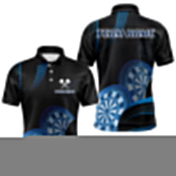 Custom Black And Blue Dart Team Polo Shirt For Men, Dart Tournament Shirt NYN0622