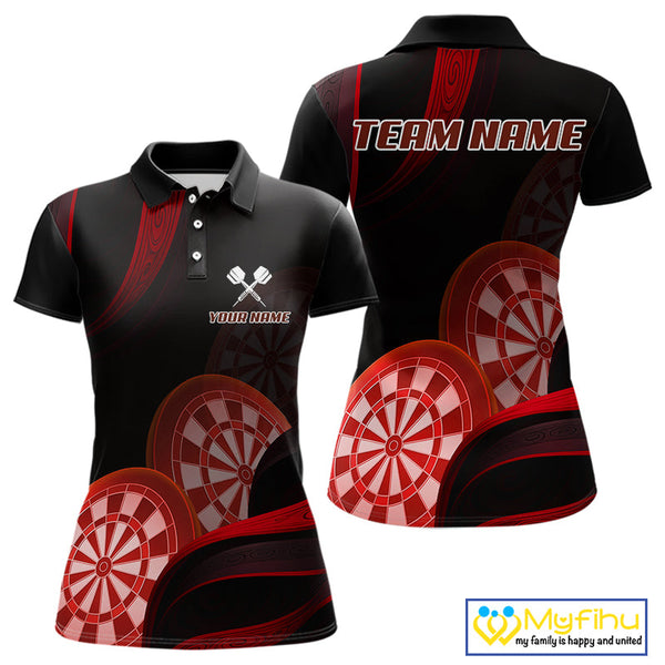 Custom Black And Red Dart Team Polo Shirt For Women, Dart Tournament Shirt NYN0624