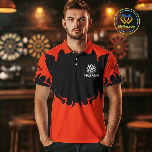 Custom Black And Red Phoenix Dart Team Men Polo Shirts, Dart League Shirt NYN0364