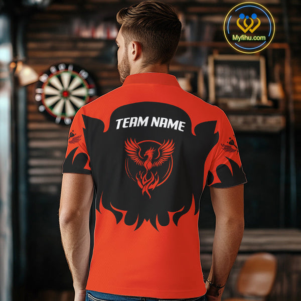 Custom Black And Red Phoenix Dart Team Men Polo Shirts, Dart League Shirt NYN0364