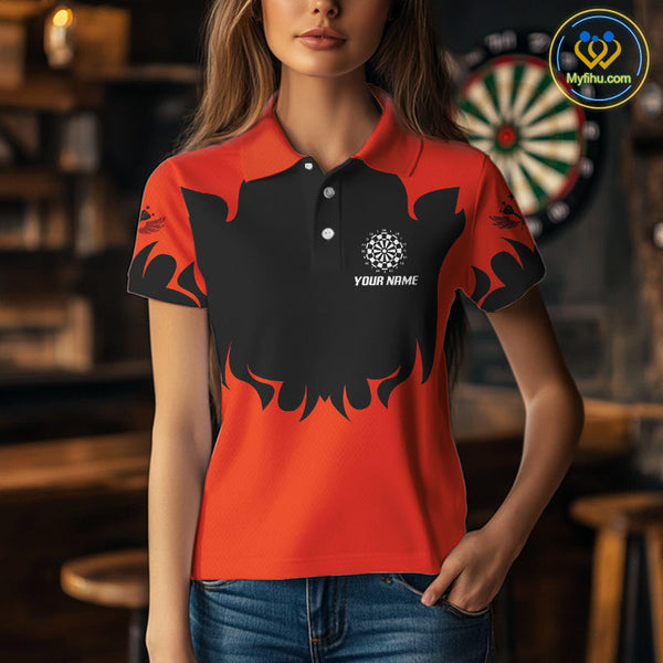 Custom Black And Red Phoenix Dart Team Women Polo Shirts, Dart League Shirt NYN0364