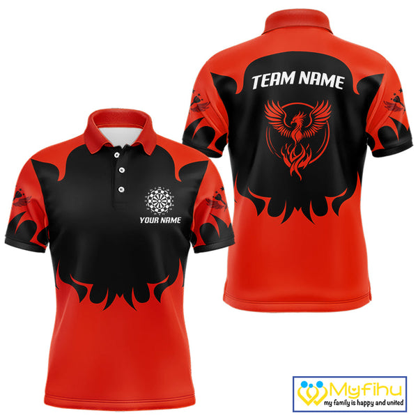 Custom Black And Red Phoenix Dart Team Men Polo Shirts, Dart League Shirt NYN0364