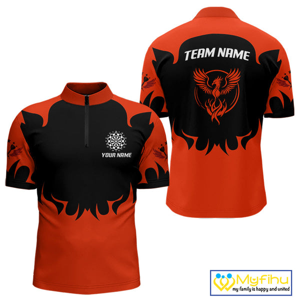 Custom Black And Red Phoenix Dart Team Men Quarter-Zip Shirts, Dart League Shirt NYN0364