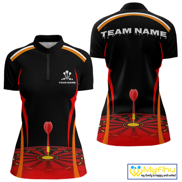 Custom Black And Red Bullseye Dartboard Dart Quarter-Zip Shirts For Women, Team Shirt NYN0369
