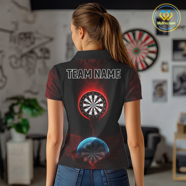 Custom Red And Blue Thunder Lightning Dart Team Women Polo Shirt, Dart Jerseys NYN0631