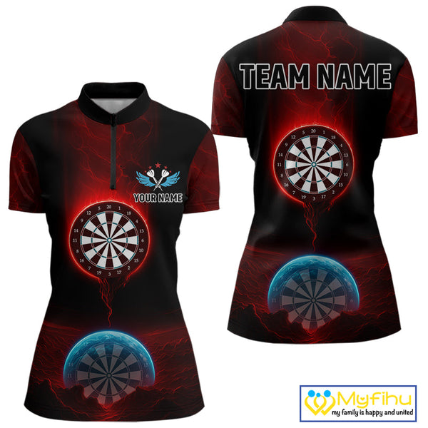 Custom Red And Blue Thunder Lightning Dart Team Women Quarter-Zip Shirt, Dart Jerseys NYN0631