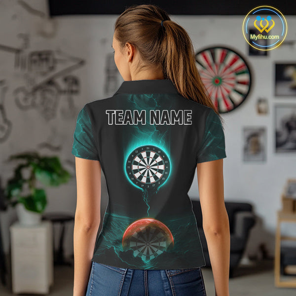Custom Orange And Blue Thunder Lightning Dart Team Women Polo Shirt, Dart Jerseys NYN0632