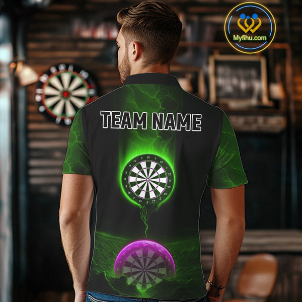 Custom Green And Purple Thunder Lightning Dart Team Men Polo Shirt, Dart Jerseys NYN0633