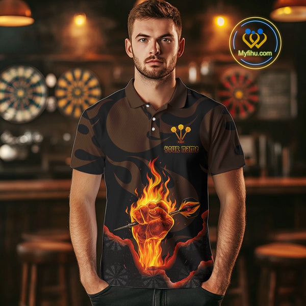 Custom Black Fire Fist Flaming Dart Thrower Dart Polo Shirt For Men, Dart Jerseys NYN0639