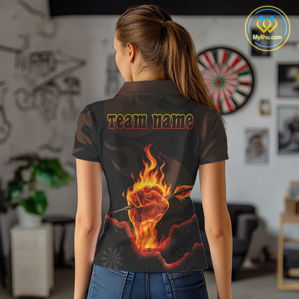 Custom Black Fire Fist Flaming Dart Thrower Dart Polo Shirt For Women, Dart Jerseys NYN0639