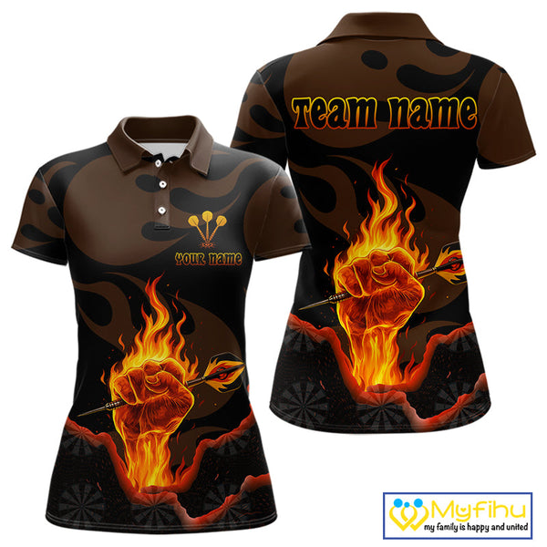 Custom Black Fire Fist Flaming Dart Thrower Dart Polo Shirt For Women, Dart Jerseys NYN0639