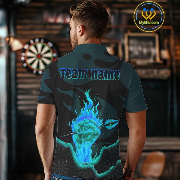 Custom Blue Flame Fist Dart Polo Shirt For Men, Cool Dart Thrower Team Jersey NYN0641