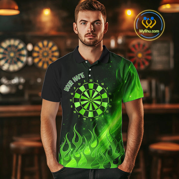 Custom Green Flame Dartboard Polo Shirt For Men, Green Fire Dart Team Shirt NYN0646