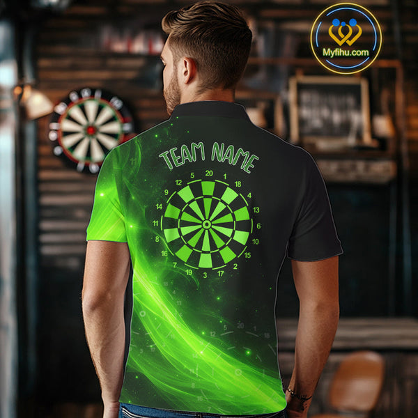 Custom Green Flame Dartboard Polo Shirt For Men, Green Fire Dart Team Shirt NYN0646