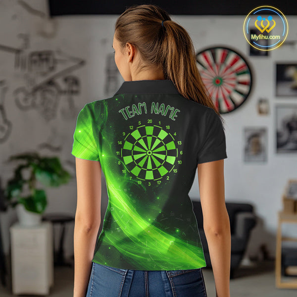 Custom Green Flame Dartboard Polo Shirt For Women, Green Fire Dart Team Shirt NYN0646