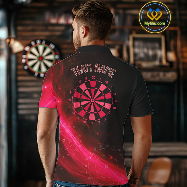 Custom Red Flame Dartboard Polo Shirt For Men, Neon Fire Dart Team Shirt NYN0647