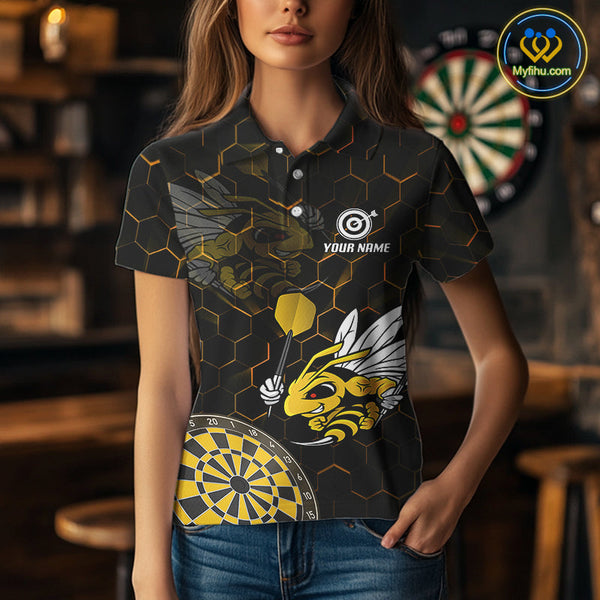 Custom Yellow Bee Dartboard Polo Shirt For Women, Honeycomb Dart Team Jersey NYN0651