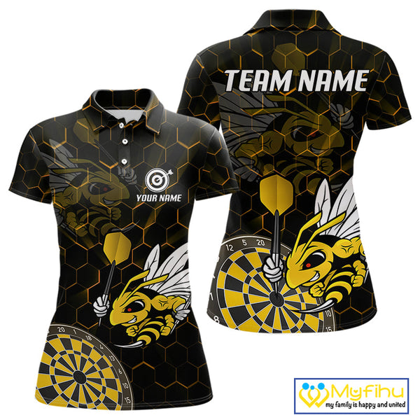Custom Yellow Bee Dartboard Polo Shirt For Women, Honeycomb Dart Team Jersey NYN0651