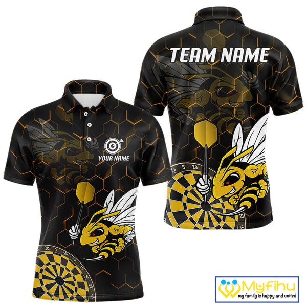 Custom Yellow Bee Dartboard Polo Shirt For Men, Honeycomb Dart Team Jersey NYN0651