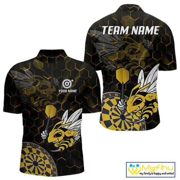 Custom Yellow Bee Dartboard Quarter-Zip Shirt For Men, Honeycomb Dart Team Jersey NYN0651
