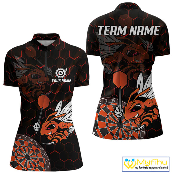 Custom Orange Bee Dartboard Quarter-Zip Shirt For Women, Honeycomb Dart Team Jersey NYN0652