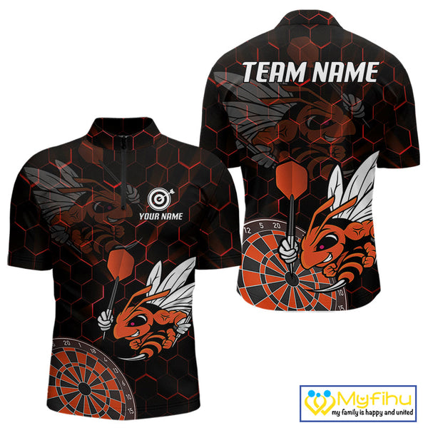 Custom Orange Bee Dartboard Quarter-Zip Shirt For Men, Honeycomb Dart Team Jersey NYN0652